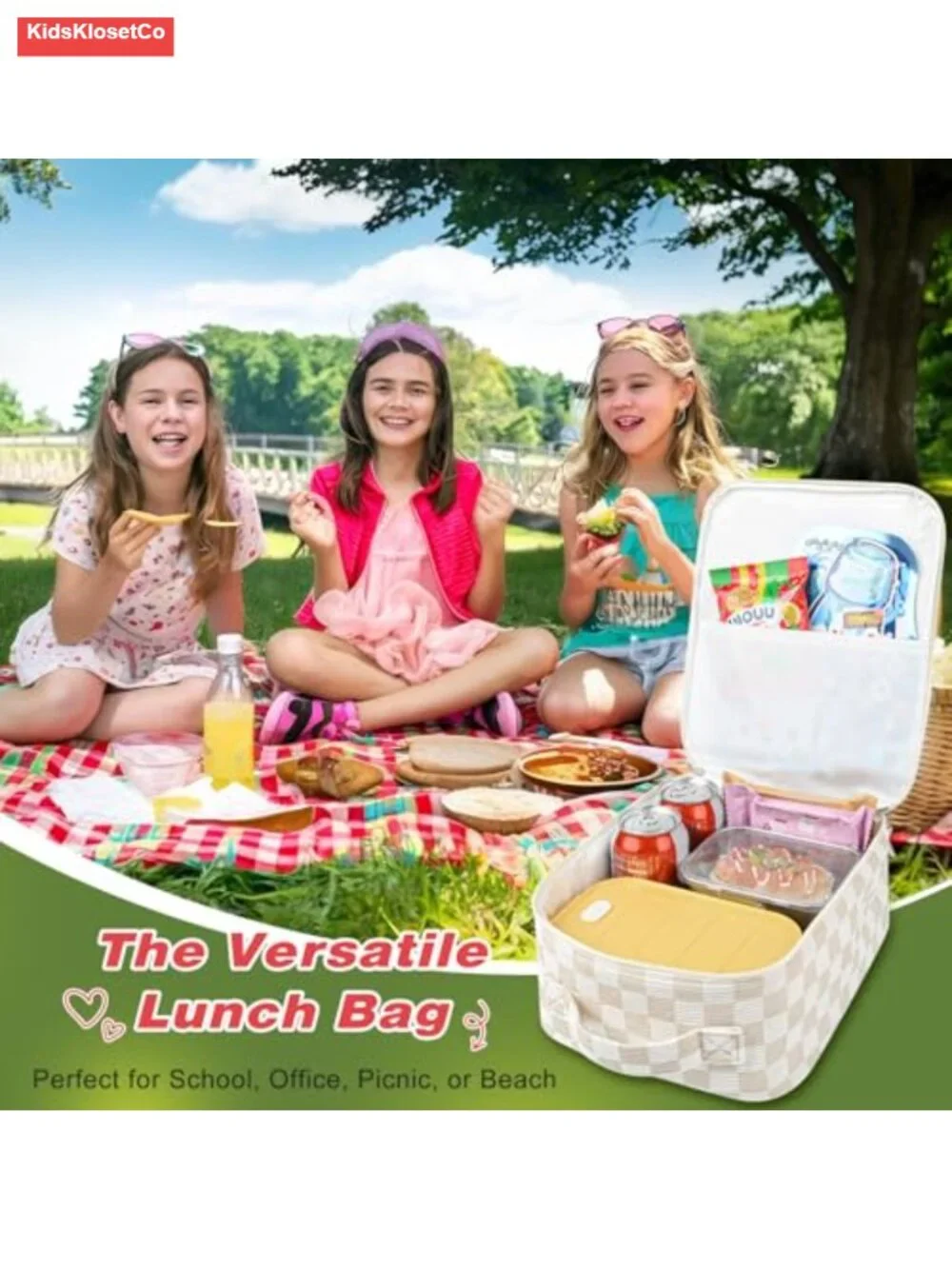 Insulated Quilted Lunch Bag for Women Work School Picnic Large Capacity